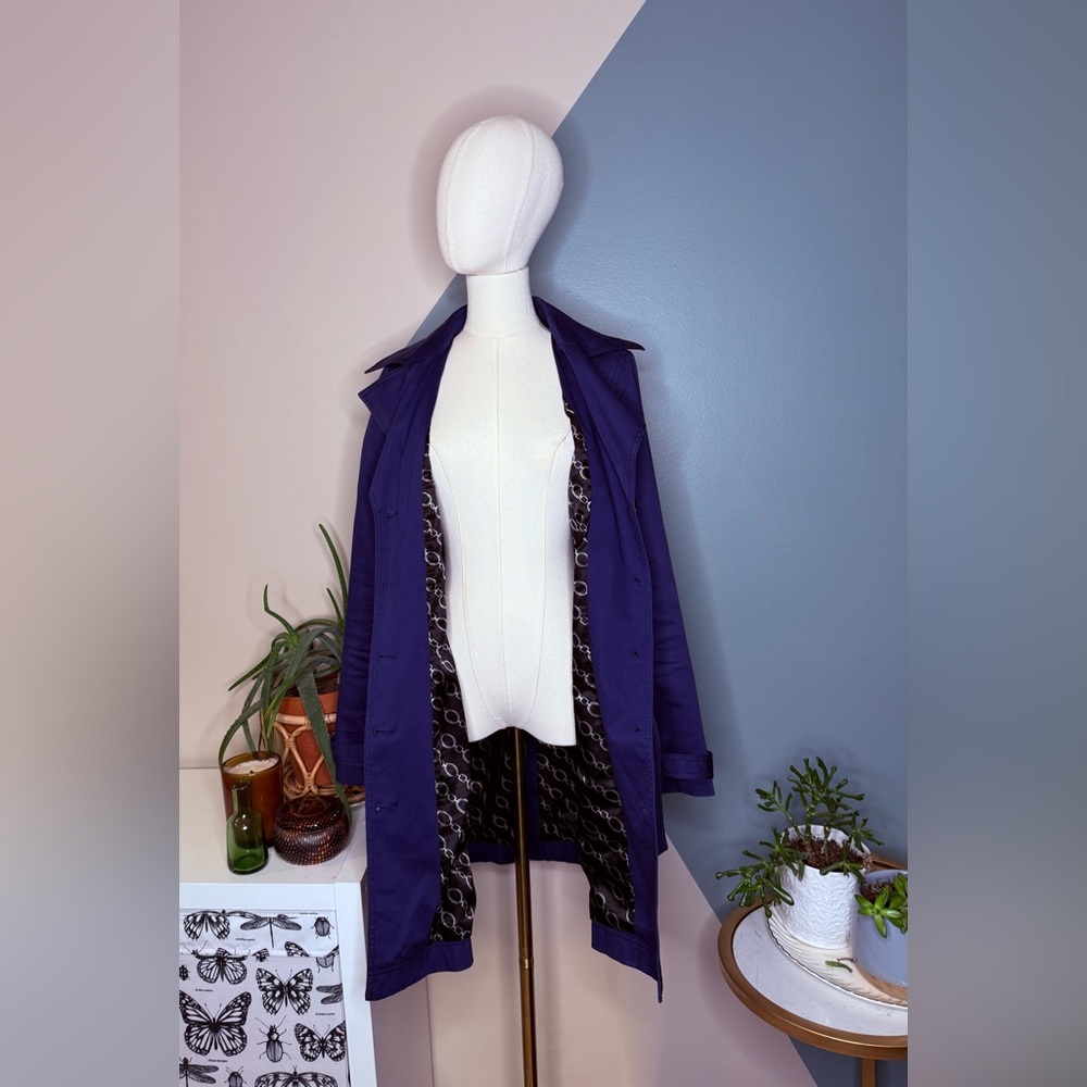 Apt. 9 Cobalt Blue Cotton Blend Trench Coat Belted Classic Spring Jacket Small - Picture 3 of 12